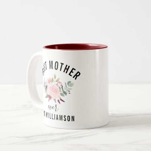 フェミニン水の色のフローラお最高の母さん今までにかわいい ツートーンマグカップ (正面左)