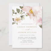 フェミニン水彩赤面結婚花 招待状 (正面)