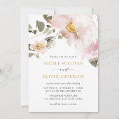 フェミニン水彩赤面結婚花 招待状 (正面)