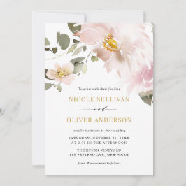 フェミニン水彩赤面結婚花 招待状