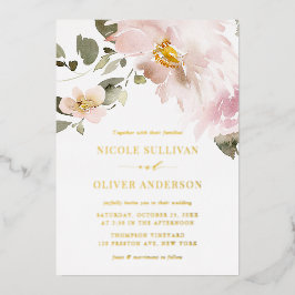 フェミニン水彩赤面結婚花 箔招待状