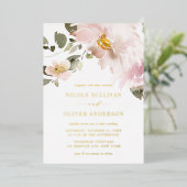 フェミニン水彩赤面結婚花 箔招待状 (立ち正面)