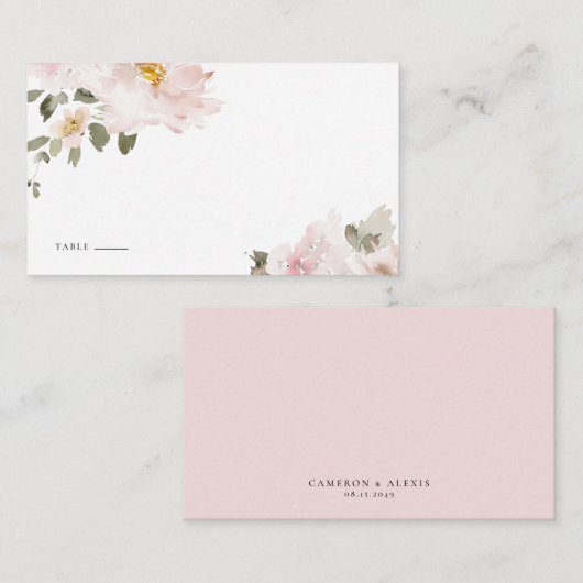 フェミニン水彩赤面花フローラ結婚ズ プレイスカード (正面/裏面)