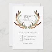 フェミニン素朴〔雄ジカの〕枝角 |水彩赤ちゃんシャワー 招待状 (正面)
