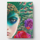 フェミニン美しいティール（緑がかった色）羽毛のアドレス フォトプラーク (正面)