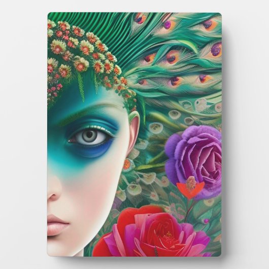 フェミニン美しいティール（緑がかった色）羽毛のアドレス フォトプラーク (正面)