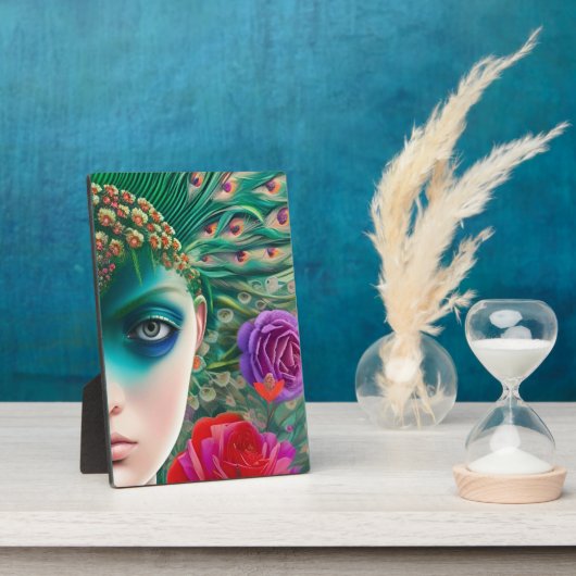 フェミニン美しいティール（緑がかった色）羽毛のアドレス フォトプラーク (側面)