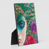 フェミニン美しいティール（緑がかった色）羽毛のアドレス フォトプラーク (側面)