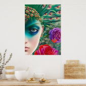 フェミニン美しいティール（緑がかった色）羽毛のアドレス ポスター (キッチン)