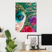 フェミニン美しいティール（緑がかった色）羽毛のアドレス ポスター (ホームオフィス)