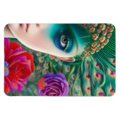 フェミニン美しいティール(緑がかった色)羽毛のアドレス マグネット (横)