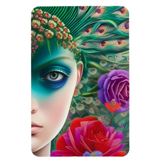 フェミニン美しいティール(緑がかった色)羽毛のアドレス マグネット (縦)