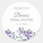 フェミニン薄紫フローラブライダルシャワーありがとう ラウンドシール (正面)