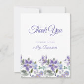 フェミニン薄紫フローラブライダルシャワーサンキューカード (正面)
