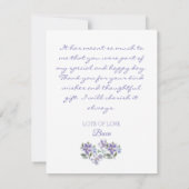 フェミニン薄紫フローラブライダルシャワーサンキューカード (裏面)