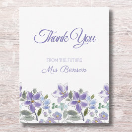 フェミニン薄紫フローラブライダルシャワーサンキューカード