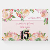 フェミニン赤面ピンクと金ゴールドフローラ15誕生日 ゲストブック (正面)