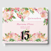 フェミニン赤面ピンクと金ゴールドフローラ15誕生日 ゲストブック (正面)
