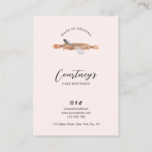 フェミニン赤面ピンクウォーターカラーアートケーキカ気にード 名刺 (裏面)