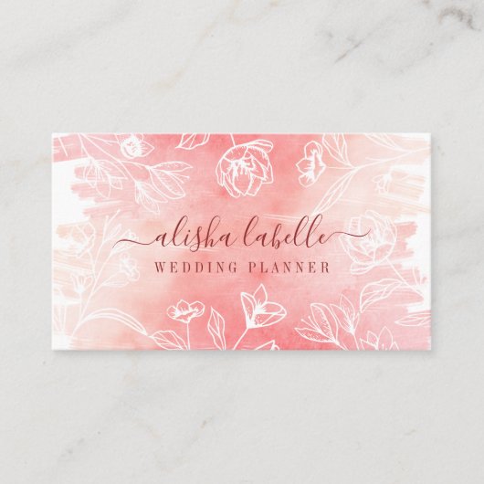フェミニン赤面ピンクウォーター色ウォッシュ&レースフローラ 名刺 (正面)