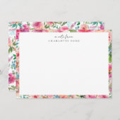 フェミニン赤面ピンクティール（緑がかった色）牡丹バラガーリーフローラ ノートカード (正面/裏面)