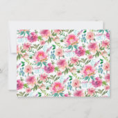フェミニン赤面ピンクティール（緑がかった色）牡丹バラガーリーフローラ ノートカード (裏面)