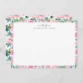 フェミニン赤面ピンク牡丹バラガーリーフローラ枠 ノートカード (正面/裏面)