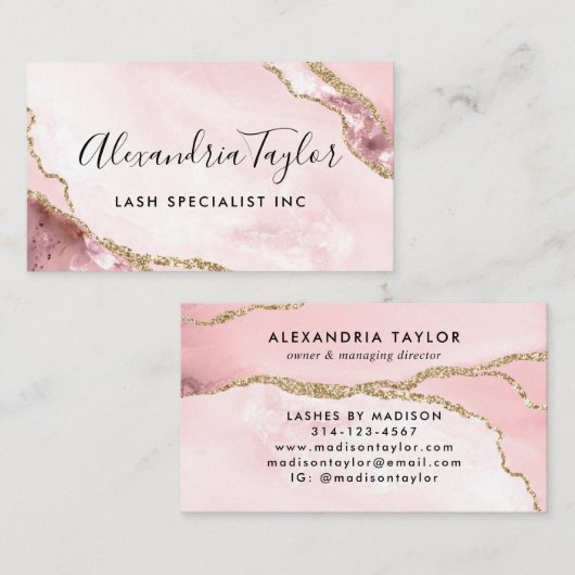 フェミニン赤面ピンク金ゴールドグリッターマーブルゲート 名刺 (正面/裏面)