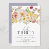 フェミニン赤面フローラワイルドフラワーサーティー誕生日 招待状 (正面/裏面)