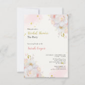 フェミニン赤面金ゴールドフローラブライダルシャワー茶パーティー 招待状 (正面)