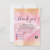 フェミニン金ゴールドとピンクグリッター サンキューカード (正面)