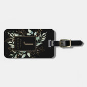 フェミニン金ゴールドグリッターモノグラムの黒  ラゲッジタグ (正面横)