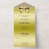 フェミニン金ゴールドジェムボウ&グリッター誕生日 オールインワン招待状 (内側)