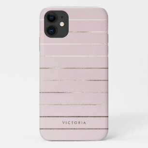 フェミニン金フェイク箔のパタストライプーン赤面ピンク iPhone 11 ケース