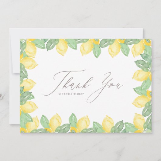 フェミニン ウォーターカラー レモン フレーム 結婚式 お礼 サンキューカード (正面)