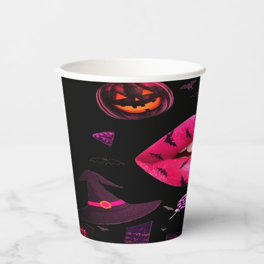 フェミニン ハロウィン ピンク 紙コップ (正面)