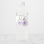 フェミニン パープル ゴールド 水彩 花 ローズ ギフト ペットボトルラベル (裏面)
