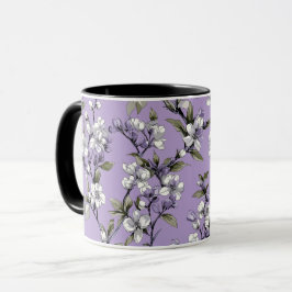 フェミニン ラベンダー リラの花 フラワーパターン マグカップ