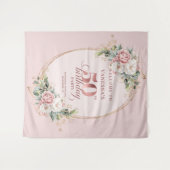 フェミニン ローズゴールド フラワー 50歳 バースデーパーティー デコ タペストリー (正面(横))