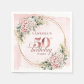 フェミニン ローズゴールド フローラル 50歳の誕生日パーティー ナップ スタンダードカクテルナプキン (正面)