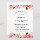 フェミニンPink Roses 90th Birthday Party招待 招待状 (正面/裏面)