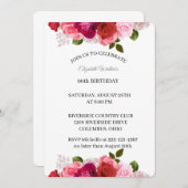 フェミニンPink Roses 90th Birthday Party招待 招待状 (正面/裏面)