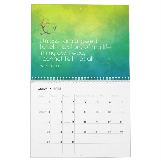 フェミ感動的ニスト引用文ウォーターカラーアート カレンダー (3月 2026)