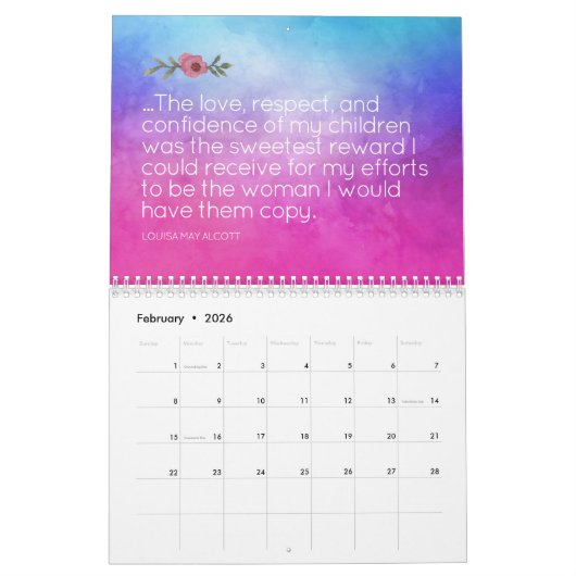 フェミ感動的ニスト引用文ウォーターカラーアート カレンダー (2月 2026)