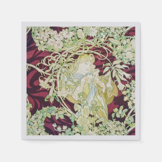 フェムアマルグエライト – ミュシャデイジーテキスタイルレプロ スタンダードカクテルナプキン (正面)