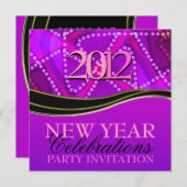 フェム抽象芸術パープルピンク新年パーティー 招待状 (正面/裏面)