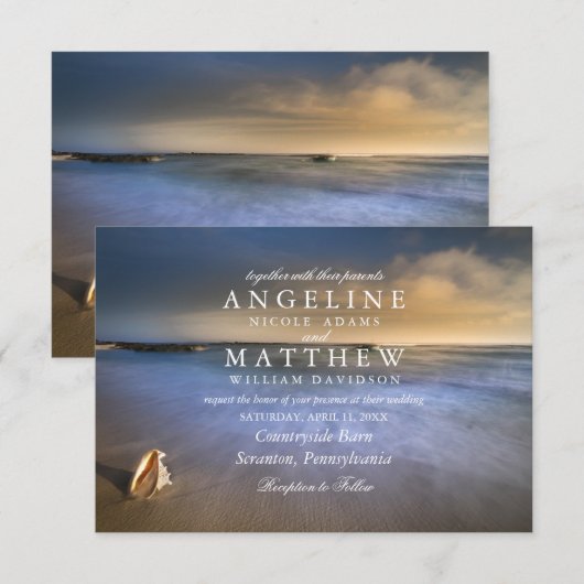 フェモダンードトロピカルビーチシー結婚カード 招待状 (正面/裏面)