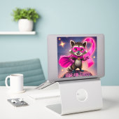 フェラルおよび大胆不敵ラクーン乳がん認識度 シール (デスク上のノートパソコン)