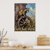 フェラルと：ファンシーヴィンテージホイール上のラクーン ポスター (キッチン)