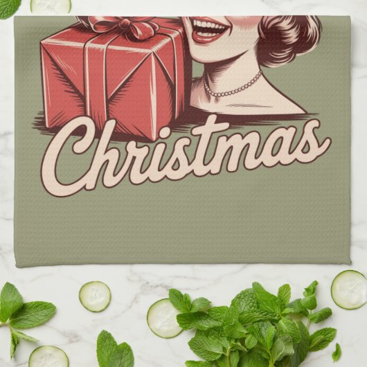 フェラルガールクリスマスオポッサムクリスマストラシーレトロ キッチンタオル (折り畳み)